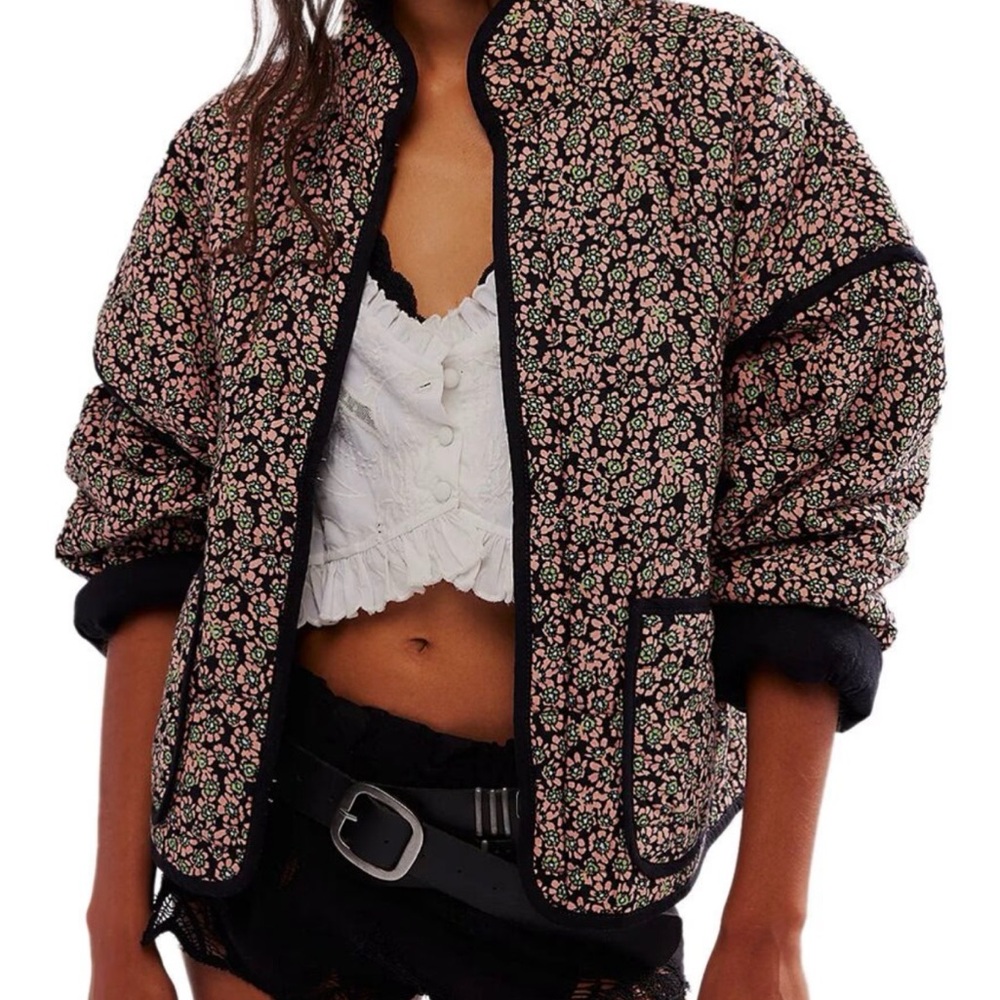 Free People | Black and Pink Floral Chloe Jacket